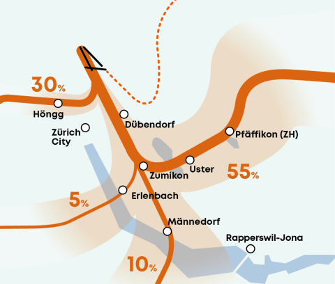 Betroffenes Gebiet von Südstarts geradeaus